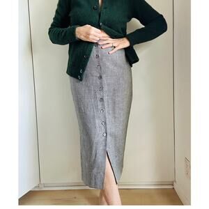 Vintage 90s Talbots Pencil Skirt Linen Houndstooth Natural Fiber Classic